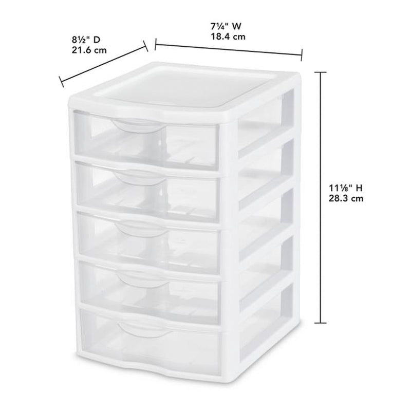 Sterilite Clearview Plastic Small 5 Drawer Desktop Storage Unit, White (12 Pack)