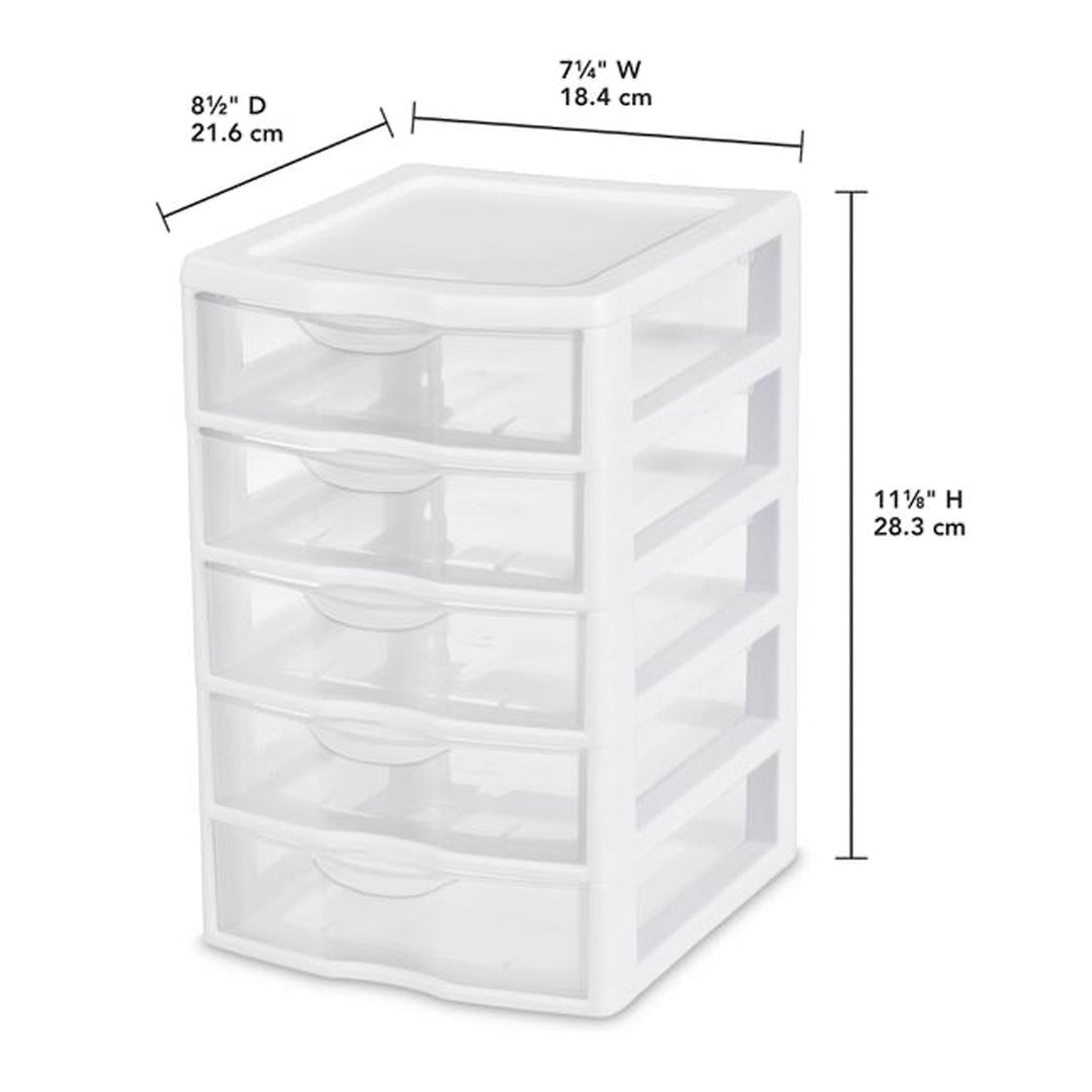 Sterilite Clearview Small Plastic 5 Drawer Desktop Storage System, 4 Pack, White