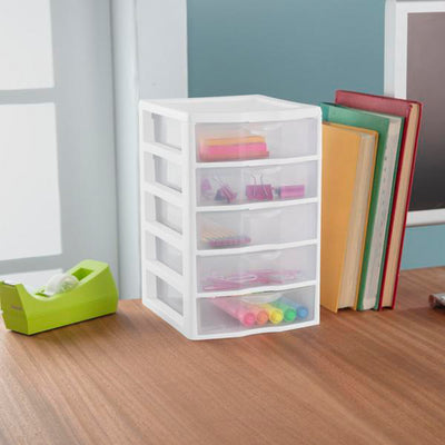 Sterilite Clearview Small Plastic 5 Drawer Desktop Storage Bin System, Pack of 8