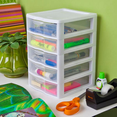 Sterilite Clearview Small Plastic 5 Drawer Desktop Storage Bin System, Pack of 8 - VMInnovations