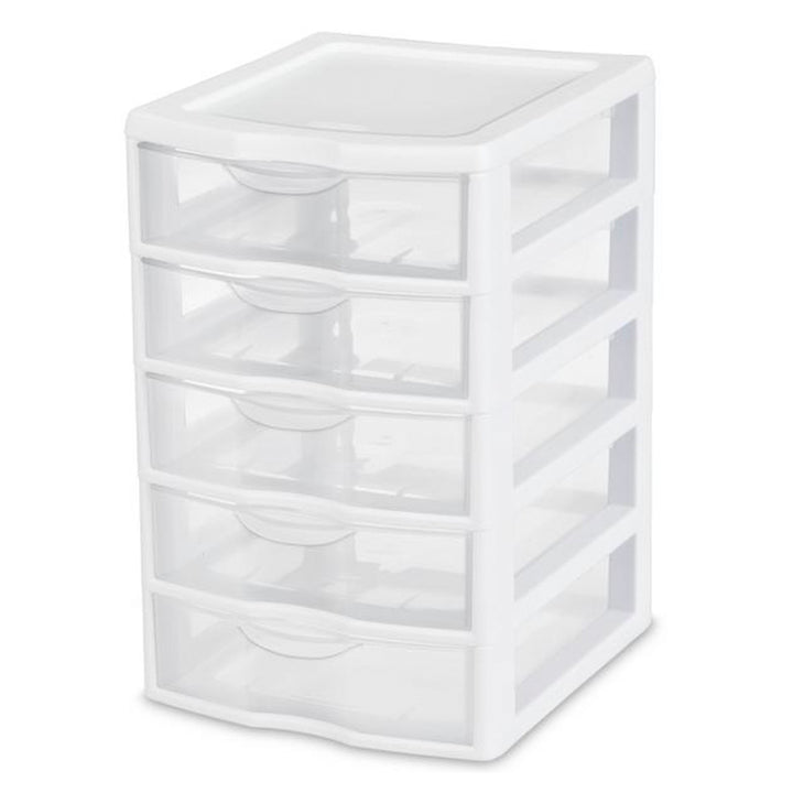 Sterilite Clearview Small Plastic 5 Drawer Desktop Storage System, 4 Pack, White