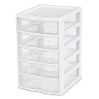 Sterilite Clearview Small Plastic 5 Drawer Desktop Storage Bin System, 20 Pack
