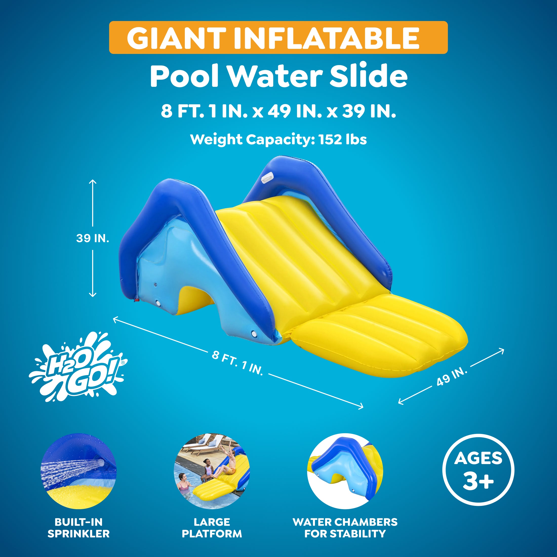 Bestway H2OGO! Giant Inflatable Outdoor Pool Water Slide with Built-In Sprinkler