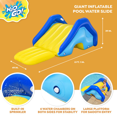 H2O GO Giant Inflatable PVC Pool Waterslide with Built In Sprinkler, (For Parts)