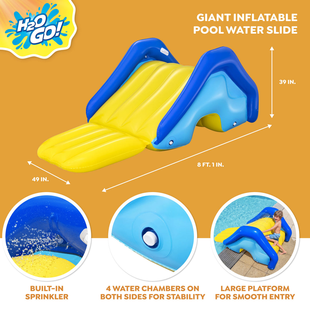 H2O GO Giant Inflatable PVC Pool Waterslide with Built In Sprinkler, (Open Box) - VMInnovations