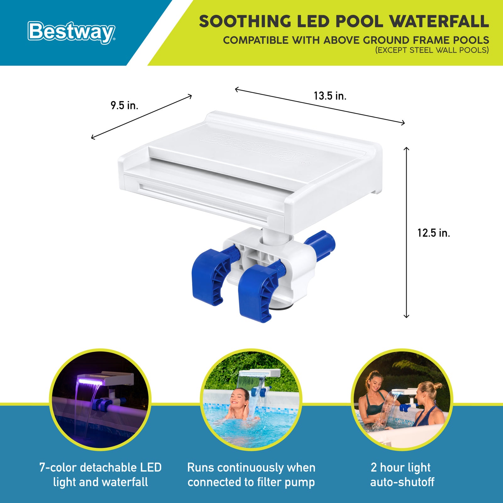 Bestway Above Ground Swimming Pool 7 Colored LED Relaxing Waterfall Cascade - VMInnovations