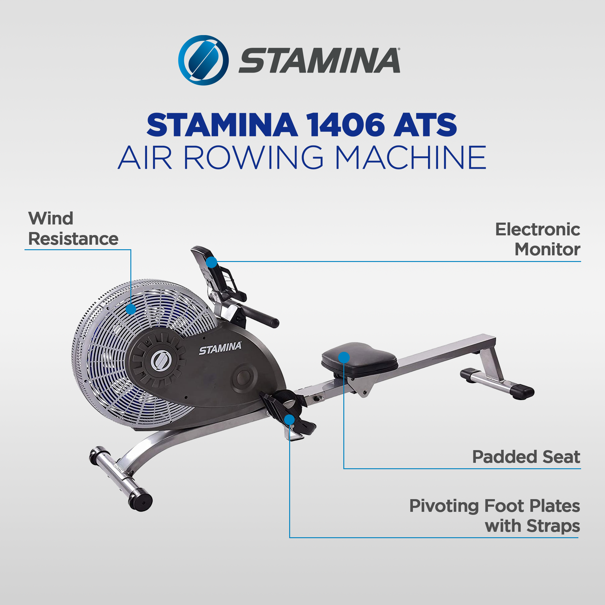 Stamina Products 1406 ATS Folding Cardio Exercise Air Rower Rowing Machine, Gray - VMInnovations