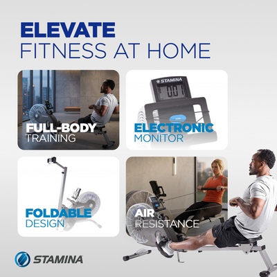 Stamina Products 1406 ATS Folding Cardio Exercise Air Rower Rowing Machine, Gray - VMInnovations