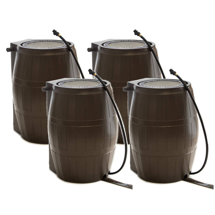 FCMP Outdoor 50-Gallon BPA Free Home Rain Water Catcher Barrel, Brown (4 Pack)