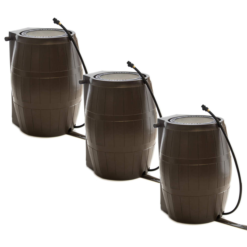 FCMP Outdoor 50-Gallon BPA Free Home Rain Water Catcher Barrel, Brown (3 Pack)