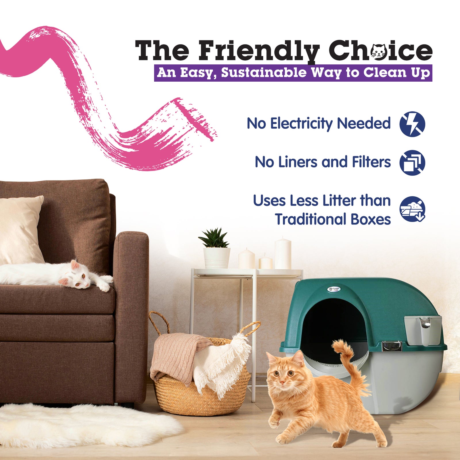 Omega Paw Roll N Clean Self Cleaning Enclosed Cat Litter Box, Green (Used) - VMInnovations