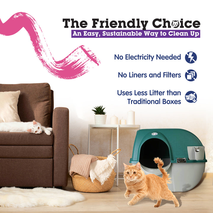 Omega Paw Roll N Clean Self Cleaning Enclosed Cat Litter Box, Green (Used) - VMInnovations