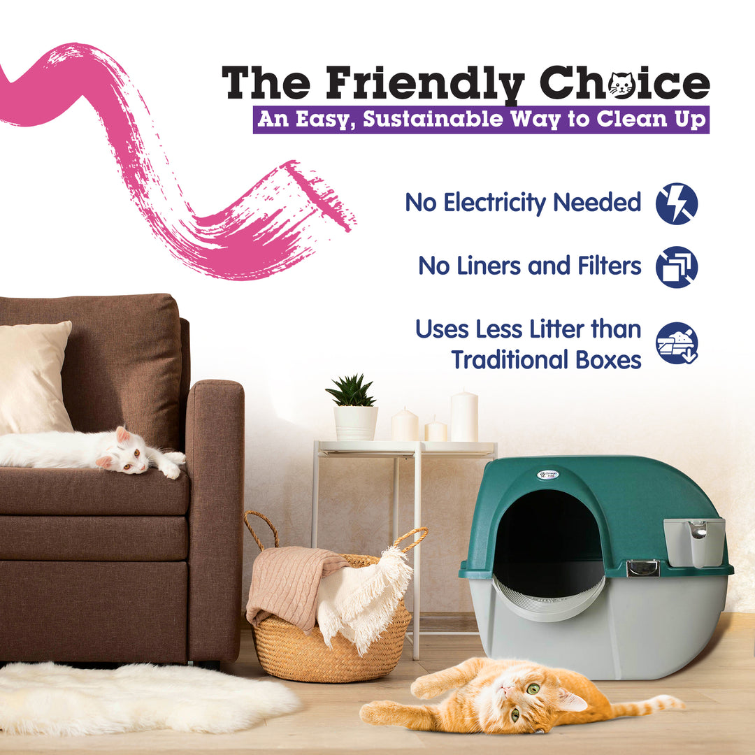 Omega Paw Roll N Clean Self Cleaning Enclosed Cat Litter Box, Green (Open Box) - VMInnovations