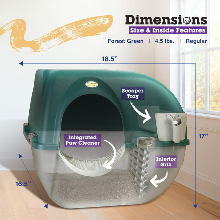 Omega Paw Roll N Clean Self Cleaning Enclosed Cat Litter Box, Green (Open Box) - VMInnovations