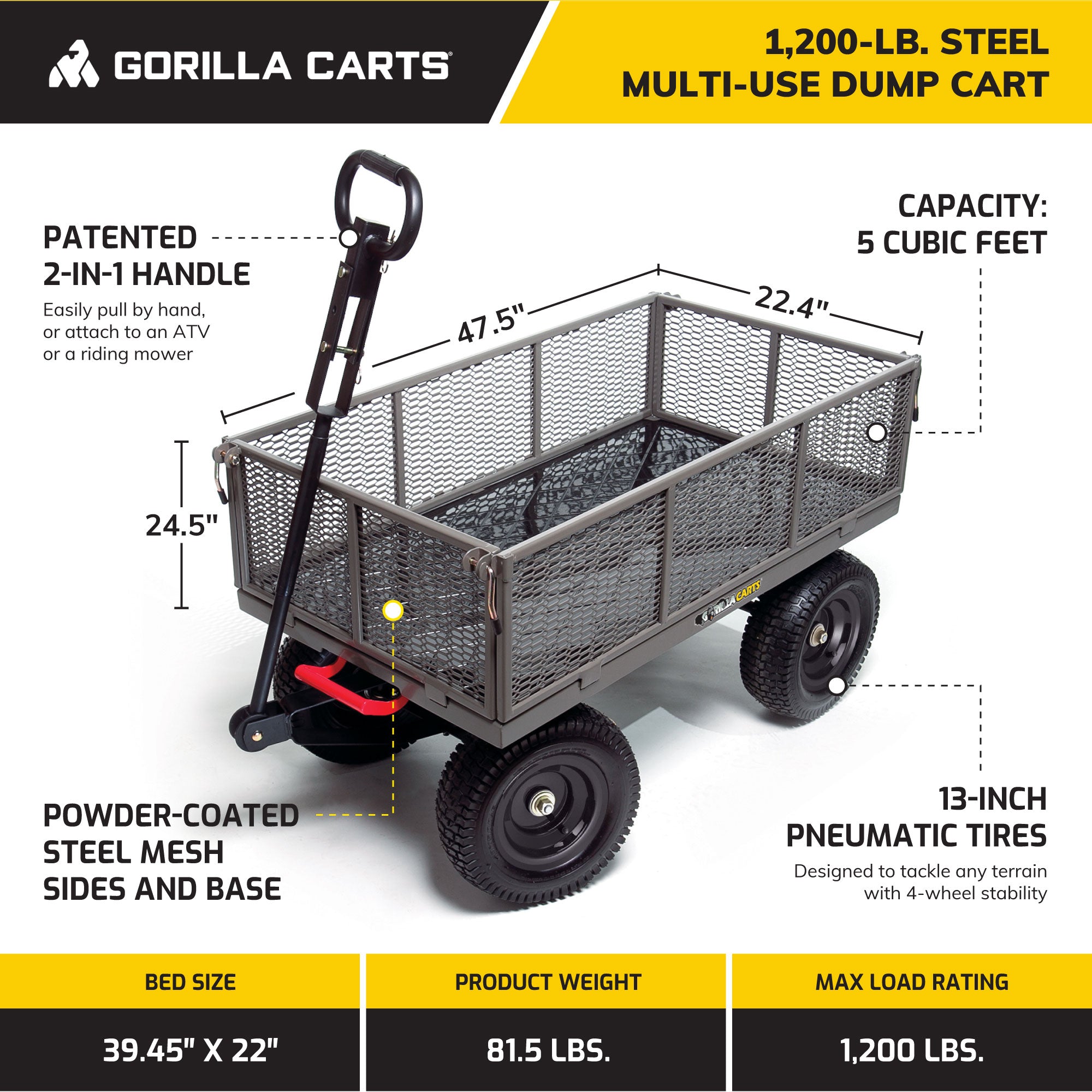 Gorilla Cart 5 Cubic Feet Heavy Duty Steel Quick Dump Wagon Cart, Gray(Open Box) - VMInnovations