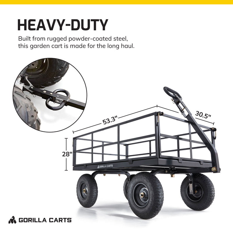 Gorilla Carts Steel Utility Cart, 9 Cubic Feet Garden Wagon with Removable Sides