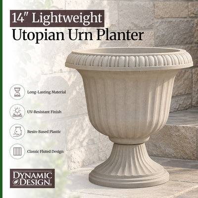 Southern Patio (2 Pack) 14" Outdoor Lightweight Resin Utopian Urn Planter, Stone