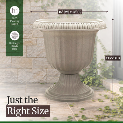 Southern Patio (2 Pack) 14" Outdoor Lightweight Resin Utopian Urn Planter, Stone