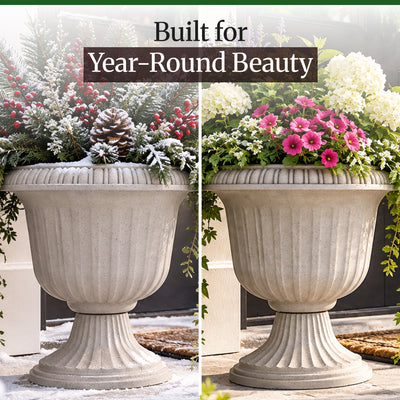 Southern Patio (2 Pack) 14" Outdoor Lightweight Resin Utopian Urn Planter, Stone