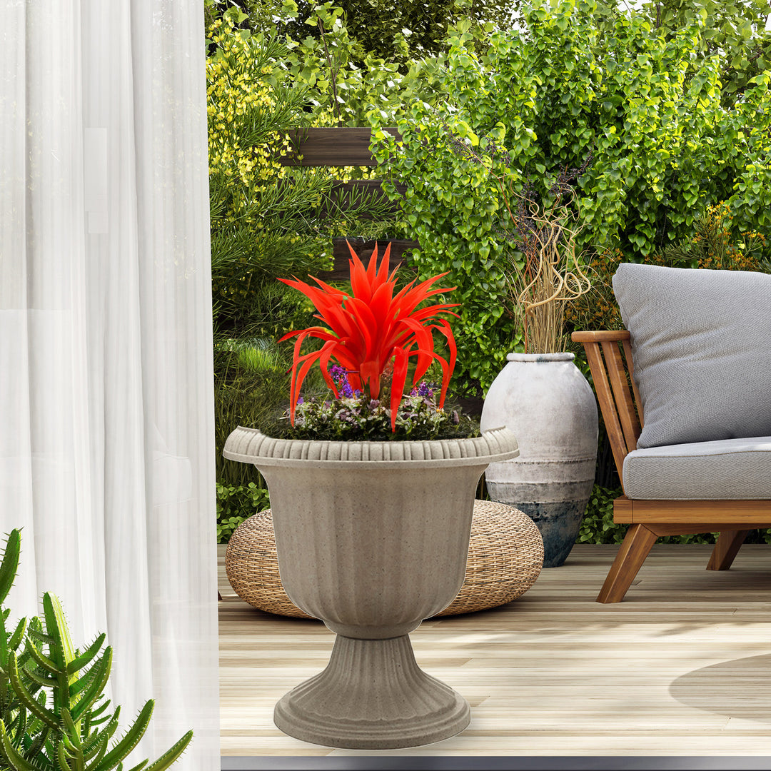 Southern Patio Large 14 In Outdoor Lightweight Resin Utopian Urn Planter, Stone - VMInnovations