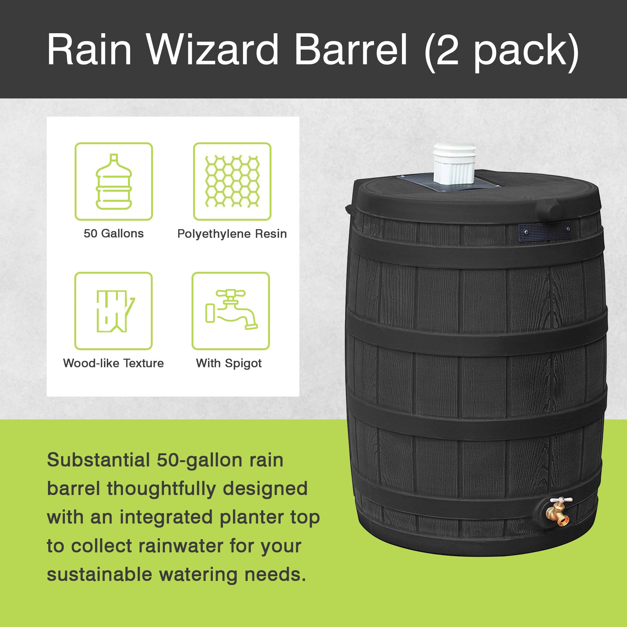 Good Ideas Rain Wizard 50 Gallon Plastic Rain Barrel Water Collector (2 Pack) - VMInnovations