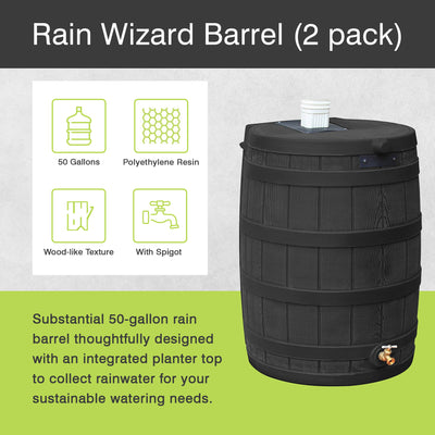 Good Ideas Rain Wizard 50 Gallon Plastic Rain Barrel Water Collector (2 Pack)