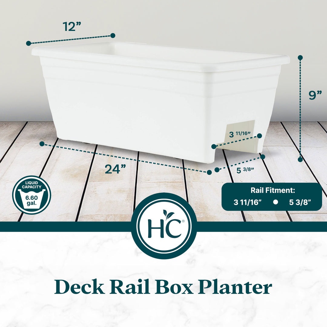 HC Companies 24 Inch Deck Rail Box Planter with Drainage Holes, White (5 Pack)