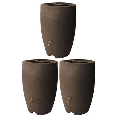 Algreen Athena 50 Gallon Plastic Rain Water Collection Drum, Brownstone (3 Pack)