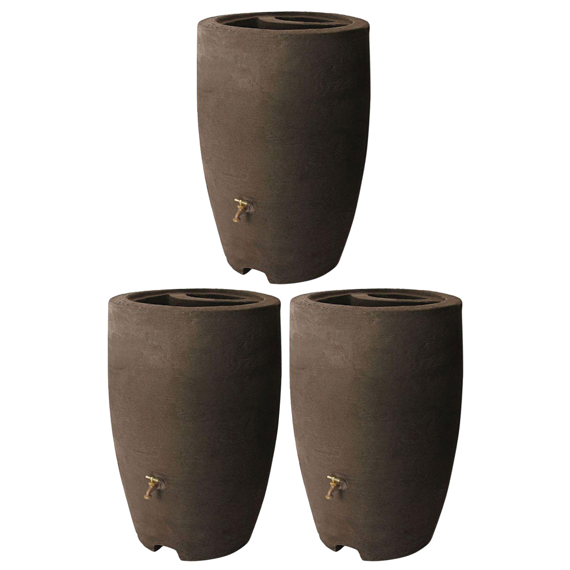 Algreen Athena 50 Gallon Plastic Rain Water Collection Drum, Brownstone (3 Pack) - VMInnovations