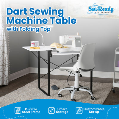 Sew Ready Dart Multipurpose Sewing Table Workstation w/ Folding Top, Black/White