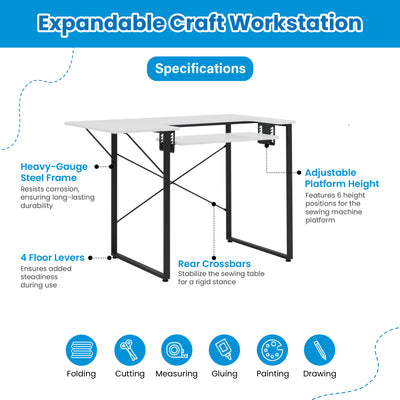 Sew Ready Dart Multipurpose Sewing Table Workstation w/ Folding Top, Black/White