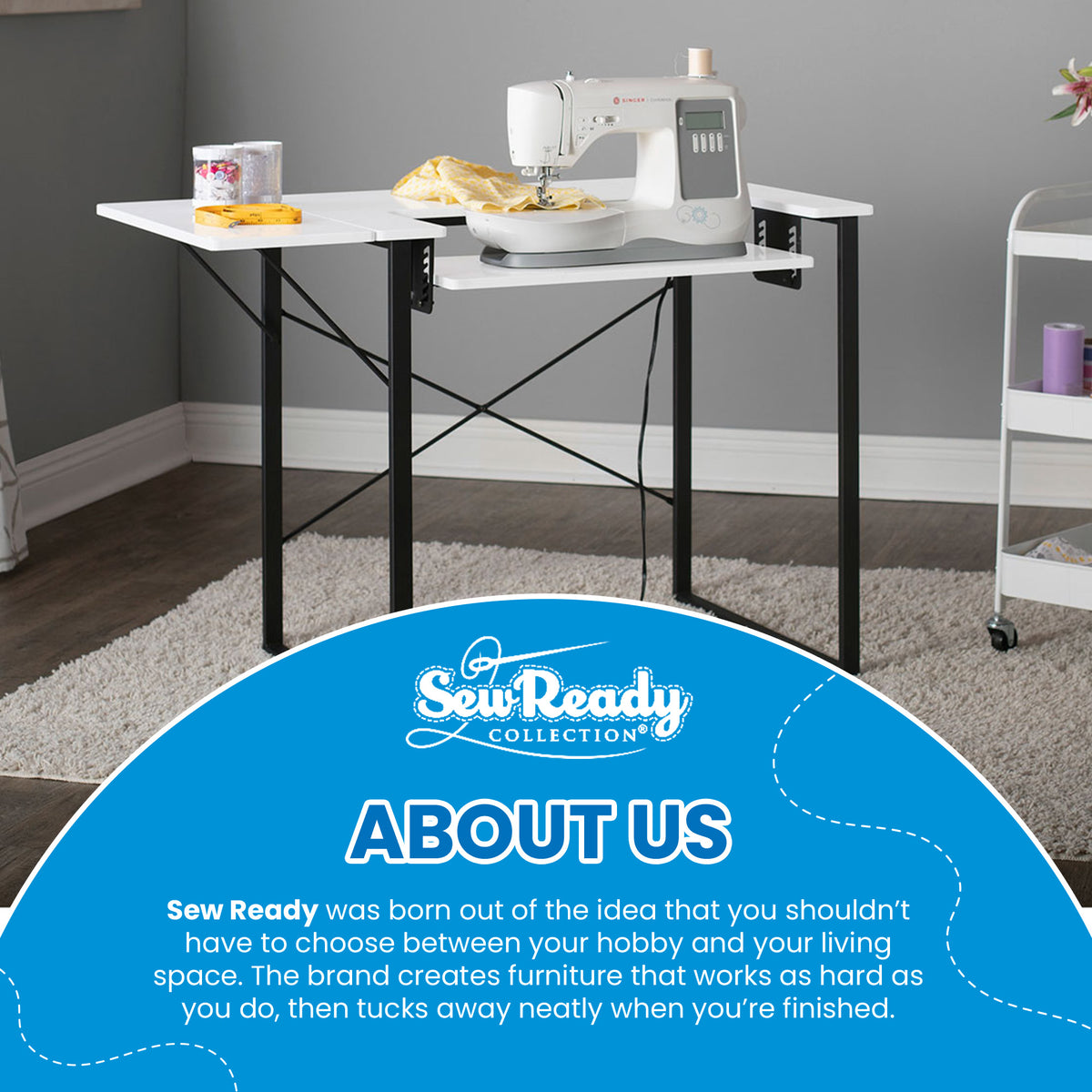 Sew Ready Dart Multipurpose Sewing Table Workstation w/ Folding Top, Black/White
