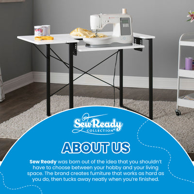 Sew Ready Dart Multipurpose Sewing Table Workstation w/ Folding Top, Black/White