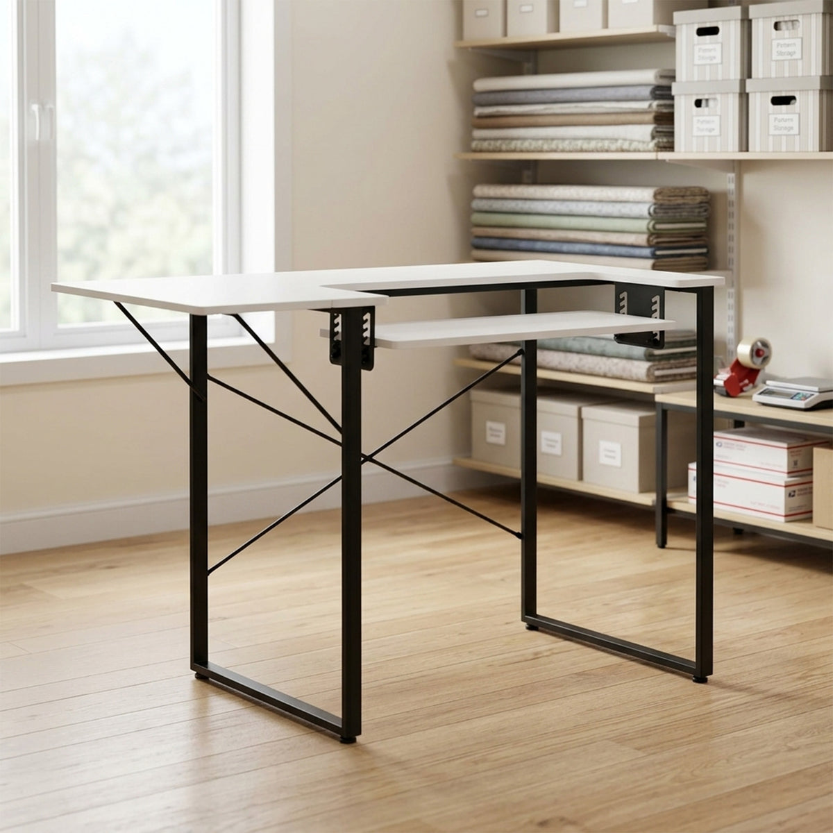 Sew Ready Dart Multipurpose Sewing Table Workstation w/ Folding Top, Black/White