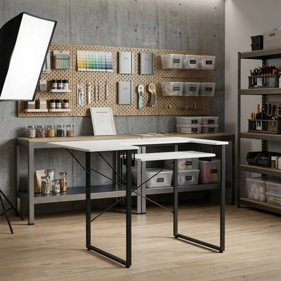 Sew Ready Dart Multipurpose Sewing Table Workstation w/ Folding Top, Black/White