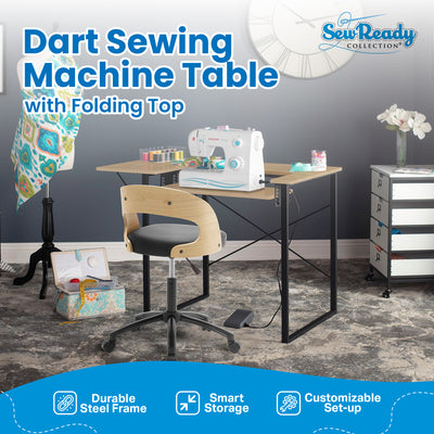 Sew Ready Dart Multipurpose Sewing Table Workstation w/ Folding Top, Black/Brown - VMInnovations