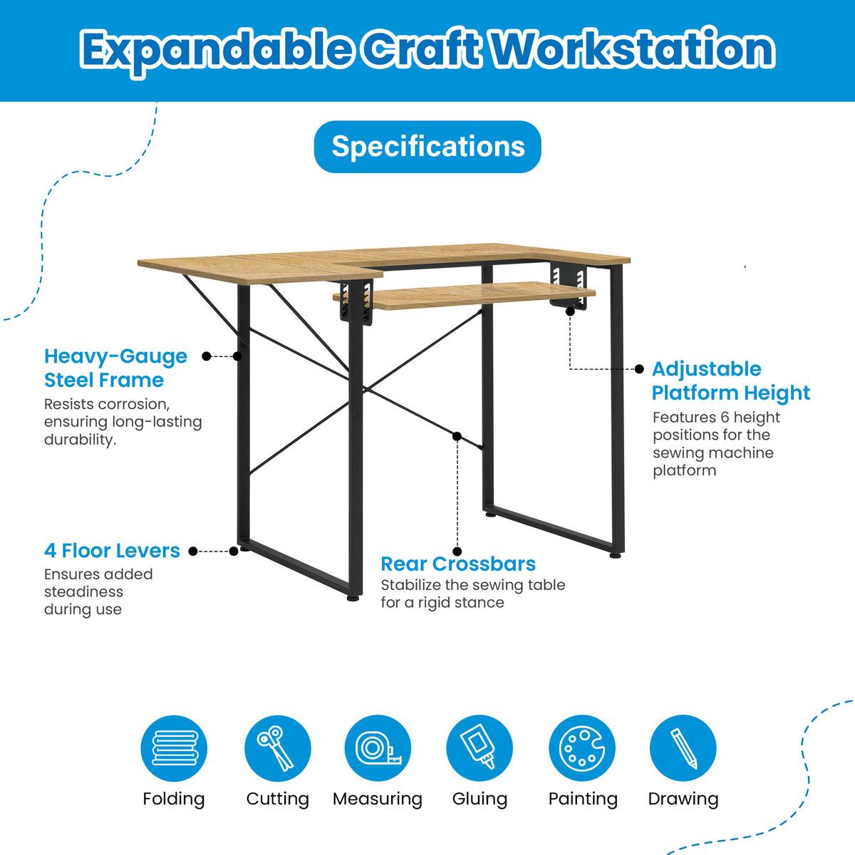 Sew Ready Dart Multipurpose Sewing Table Workstation w/ Folding Top, Black/Brown - VMInnovations