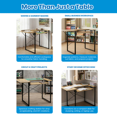 Sew Ready Dart Multipurpose Sewing Table Workstation w/ Folding Top, Black/Brown - VMInnovations