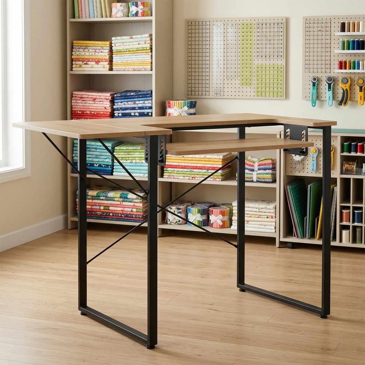 Sew Ready Dart Multipurpose Sewing Table Workstation w/ Folding Top, Black/Brown - VMInnovations