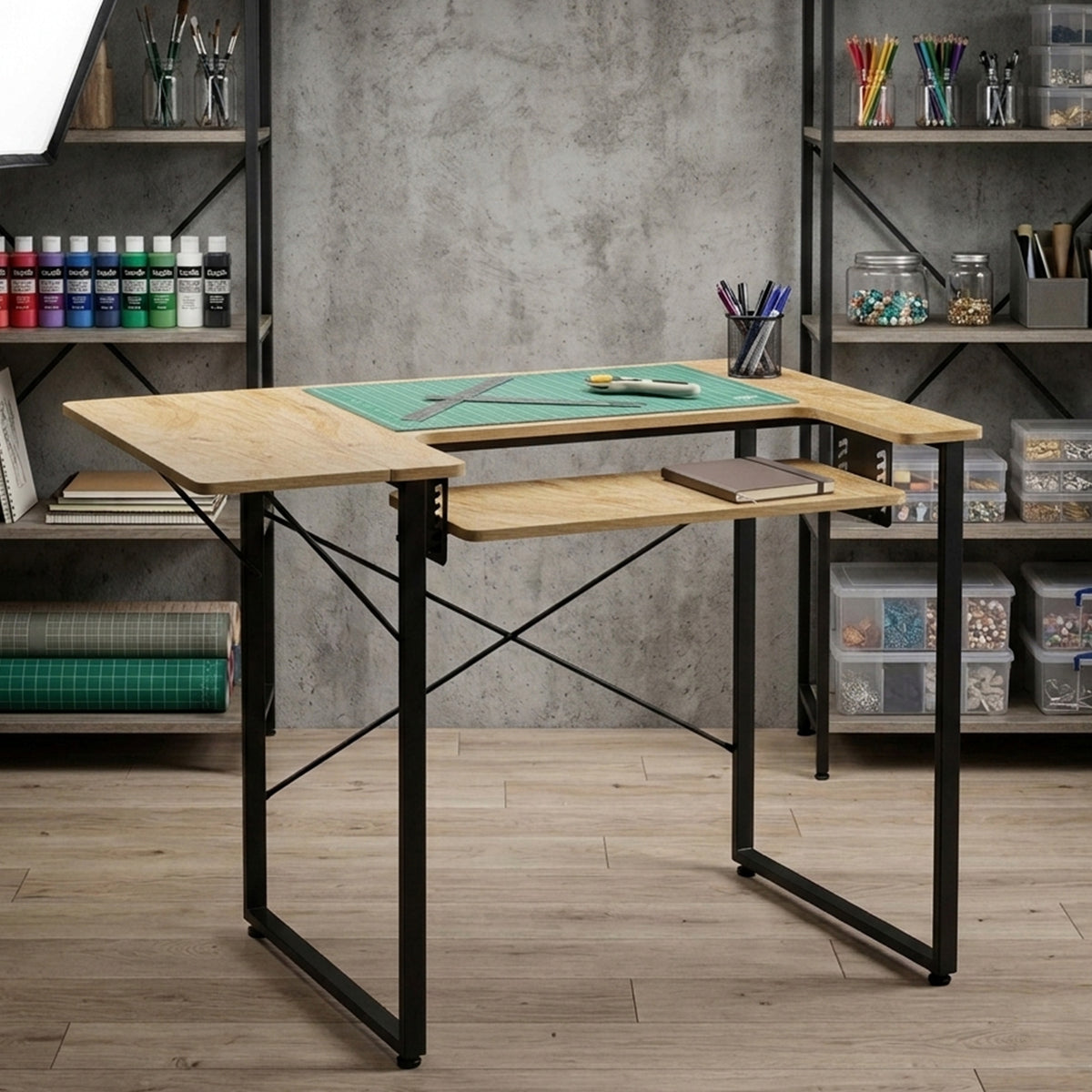 Sew Ready Dart Multipurpose Sewing Table Workstation w/ Folding Top, Black/Brown - VMInnovations