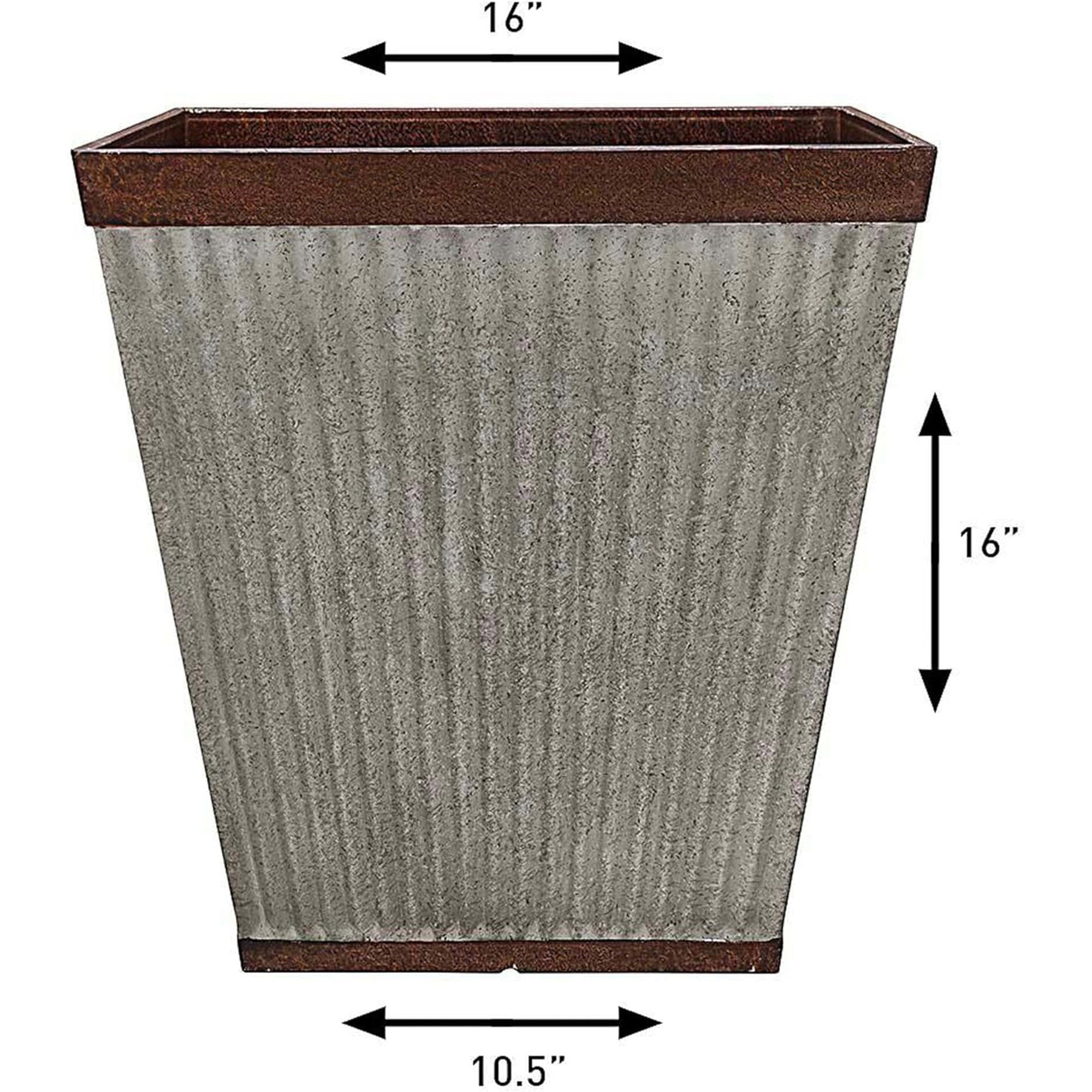 Southern Patio 16 Inch Square Rustic Resin Outdoor Box Flower Planter (Open Box) - VMInnovations