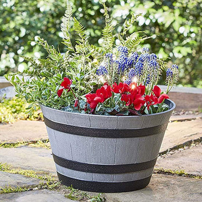 Southern Patio Resin Whiskey Barrel Outdoor Garden Planter Pot, Gray (Open Box) - VMInnovations