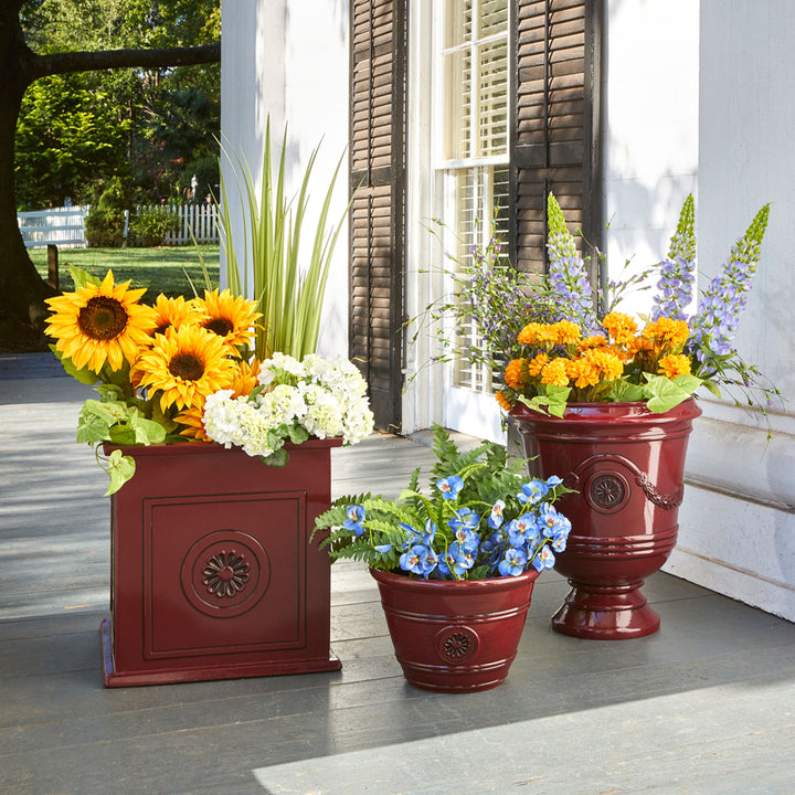 Southern Patio Colony 16 Inch Square Resin Outdoor Planter Urn, Red (Open Box)