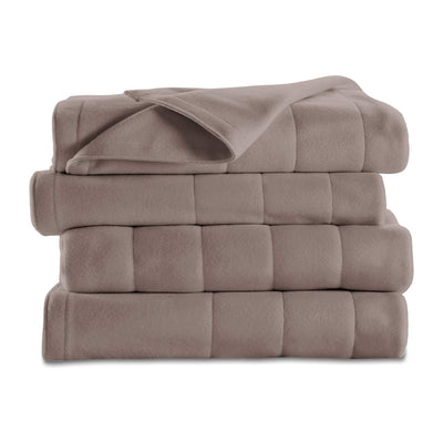 Sunbeam Quilted Fleece Heated Blanket w/ 10 Heat Settings, Mushroom (Open Box)