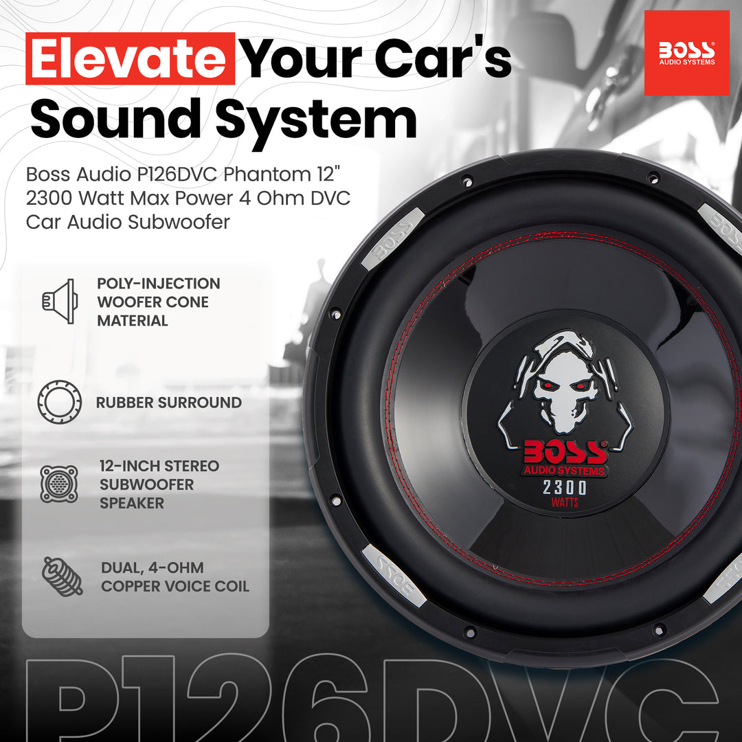 Boss Audio Phantom 12" 2300 W Max Power 4 Ohm DVD Car Audio Subwoofer, P126DVC