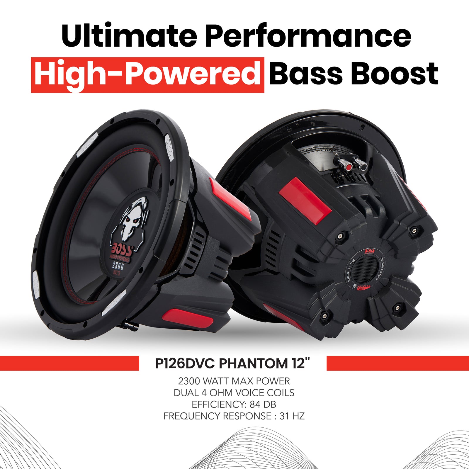 Boss Audio P126DVC Phantom 12" 2300 Watt Max Power 4 Ohm DVC Car Audio Subwoofer - VMInnovations
