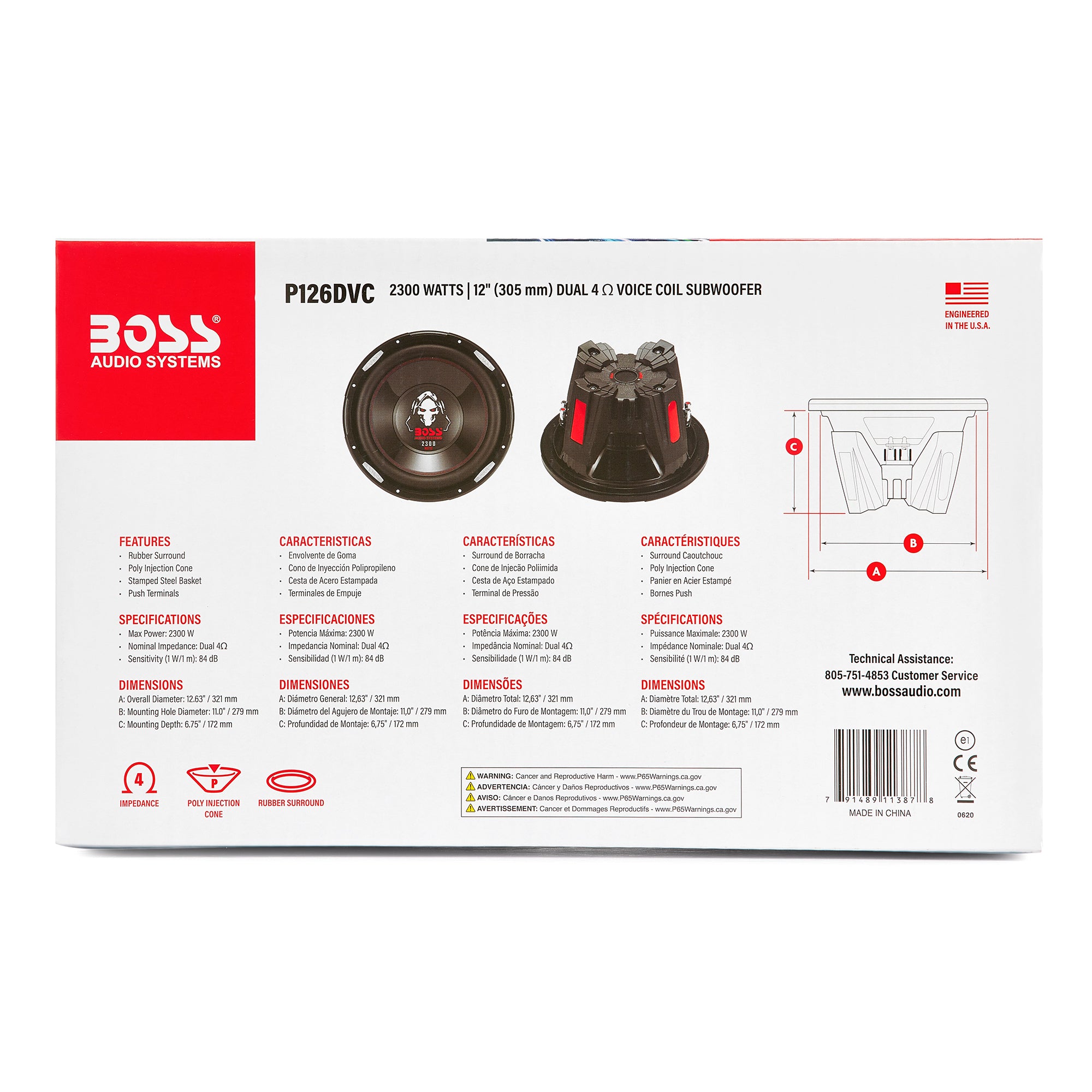 BOSS AUDIO P126DVC 12" 2300W Car Power Subwoofer DVC