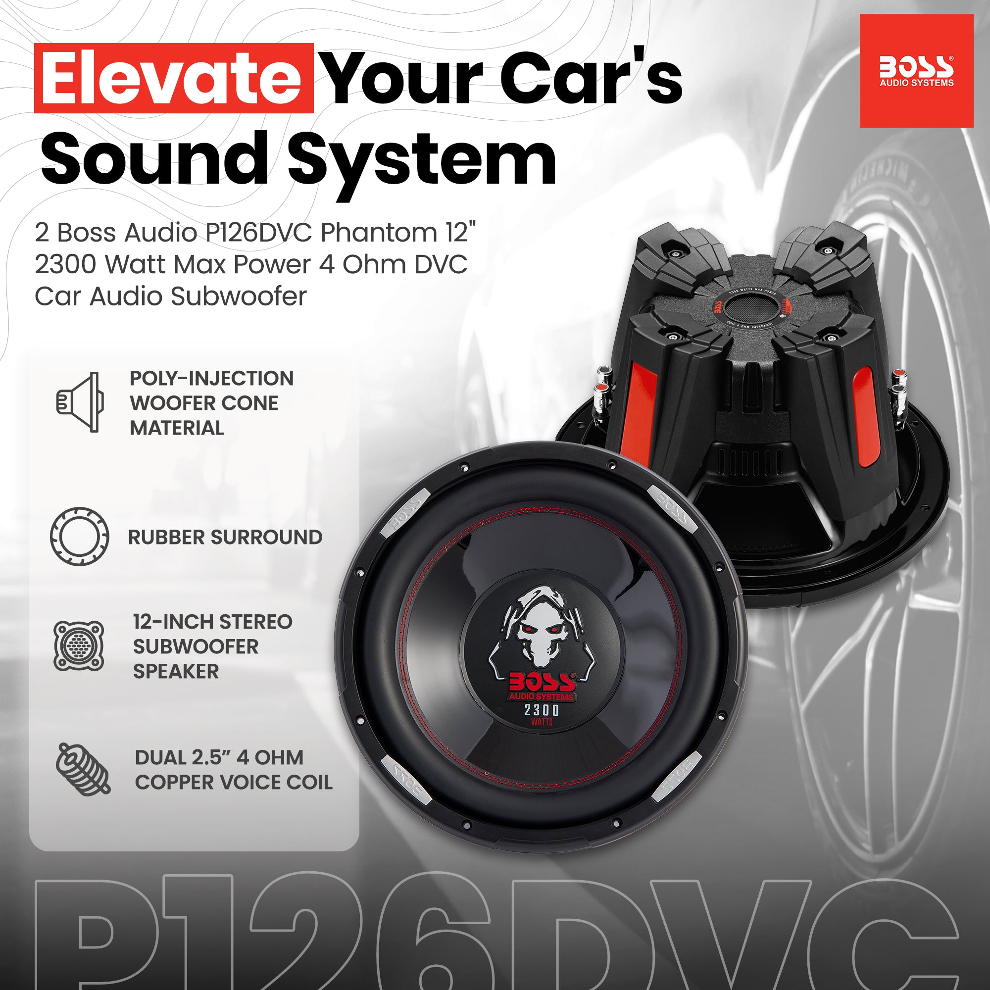 BOSS Audio P126DVC Phantom 12 Inch 2300W Car Audio Subwoofer Speakers (2 Pack) - VMInnovations