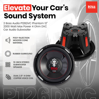 BOSS Audio P126DVC Phantom 12 Inch 2300W Car Audio Subwoofer Speakers (2 Pack) - VMInnovations