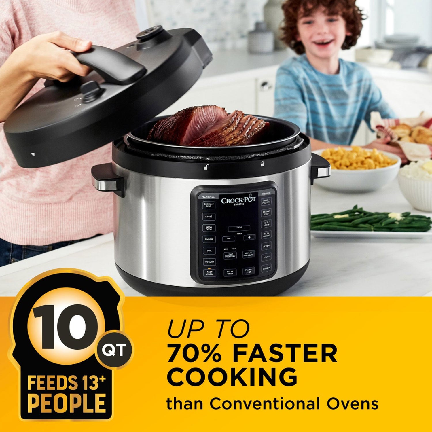 Crock-Pot Multi Function 10 Quart Express Home Food Cooker, Stainless Steel - VMInnovations